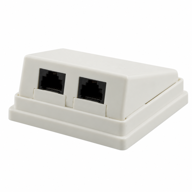Dose Aufputz Cat. 5/ Class E zweifach, ungeschirmt, 2 x RJ45, Elfenbein