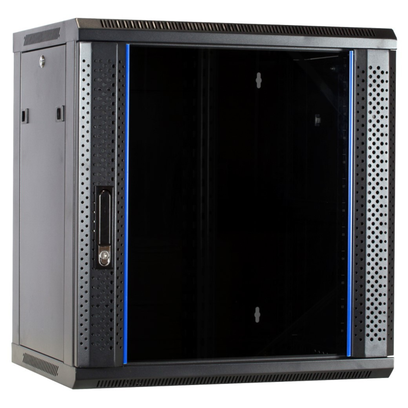 12 HE Serverschrank, Wandgehäuse, mit Glastür (BxTxH) 600 x 450 x 634mm 