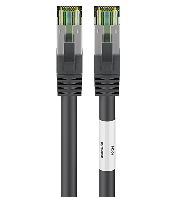 RJ45 Netzwerkkabel S/FTP (PiMF), mit CAT 8 Rohkabel, Schwarz, 1m