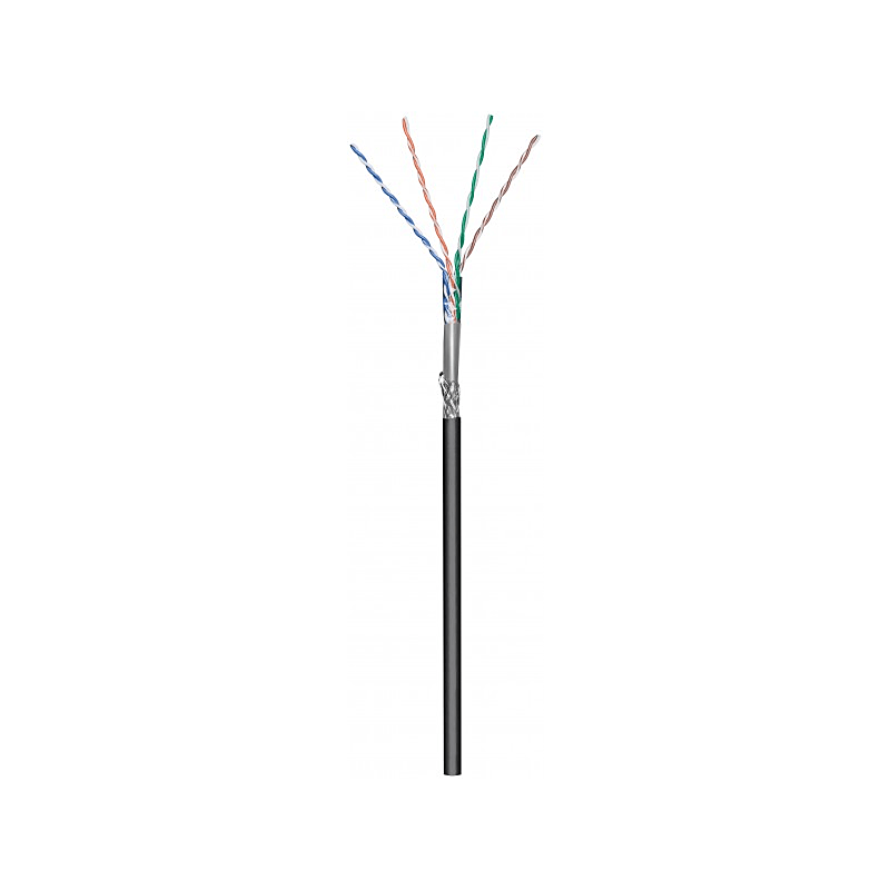 CAT6 Outdoor Netzwerkkabel, S/FTP, AWG 23/1 (Starrleiter), 100 Meter, Schwarz, CCA