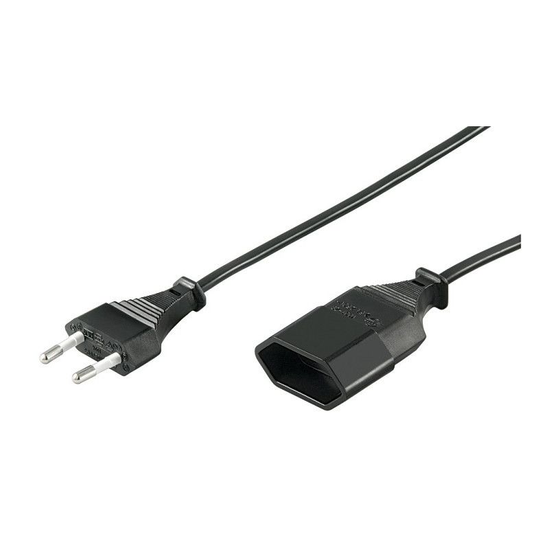 Stromkabel mit Eurostecker und Eurobuchse – Schwarz - 5 Meter