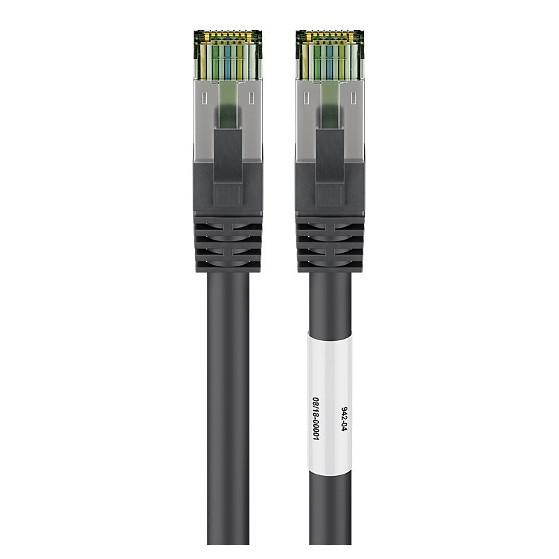 RJ45 Netzwerkkabel S/FTP (PiMF), mit CAT 8 Rohkabel, Schwarz, 0,50m