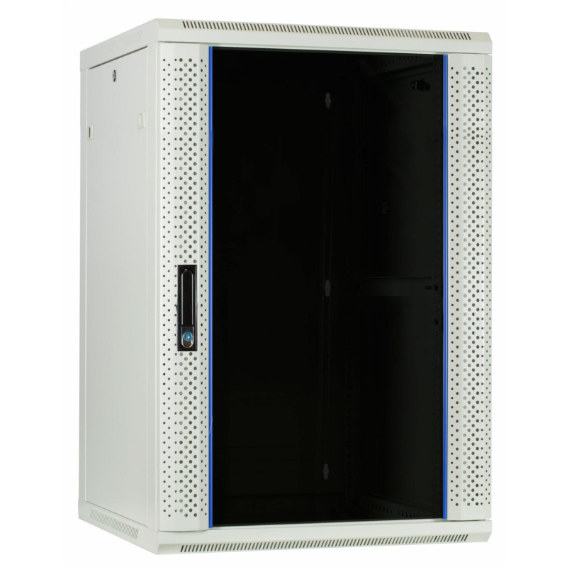 22 HE Serverschrank, Wandgehäuse mit Glastür (BxTxH) 600 x 600 x 1200mm weiß