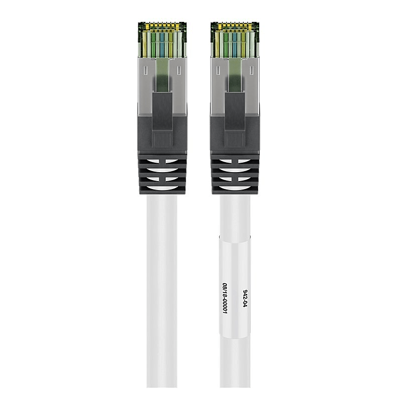 RJ45 Netzwerkkabel S/FTP (PiMF), mit CAT 8 Rohkabel, Weiß, 0,50m